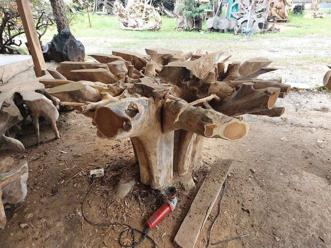 Natural Solid Round Teak Root Dining Table - High Quality Teak Root Dining Table - Unique and One of a Kind - SOGEH Furniture