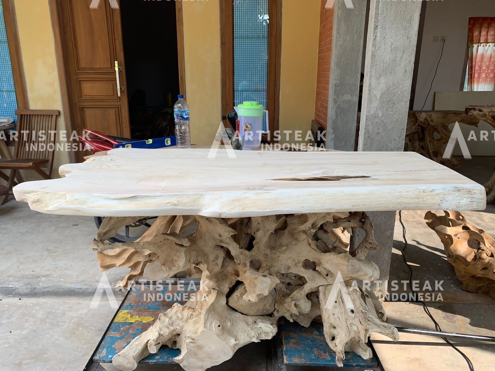 PUTEH Bleached Teak Root Dining Table + Teak Slab Dining Table - Teak Root Garden Dining Table - Imported from Indonesia - SOGEH Furniture