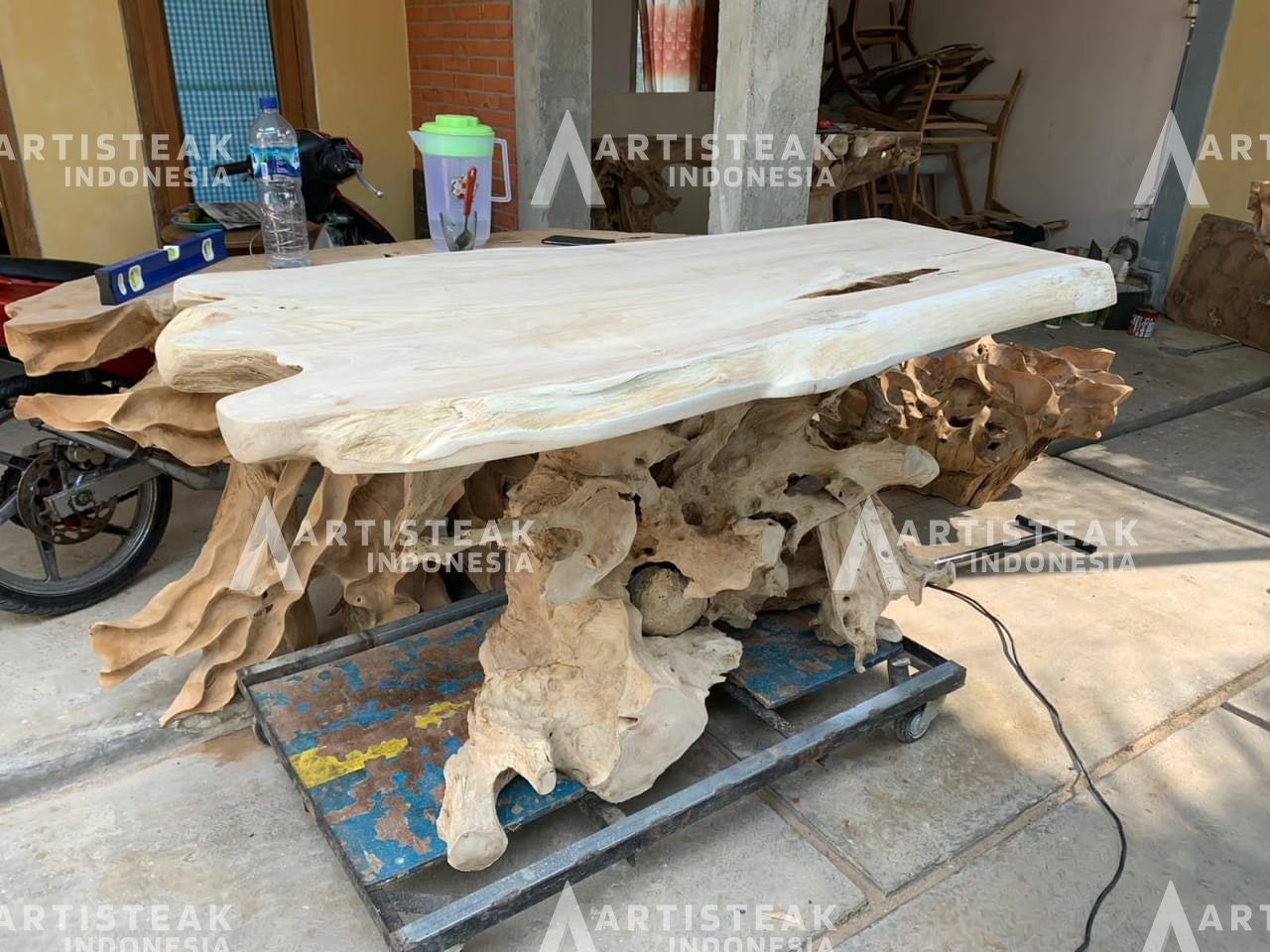 PUTEH Bleached Teak Root Dining Table + Teak Slab Dining Table - Teak Root Garden Dining Table - Imported from Indonesia - SOGEH Furniture