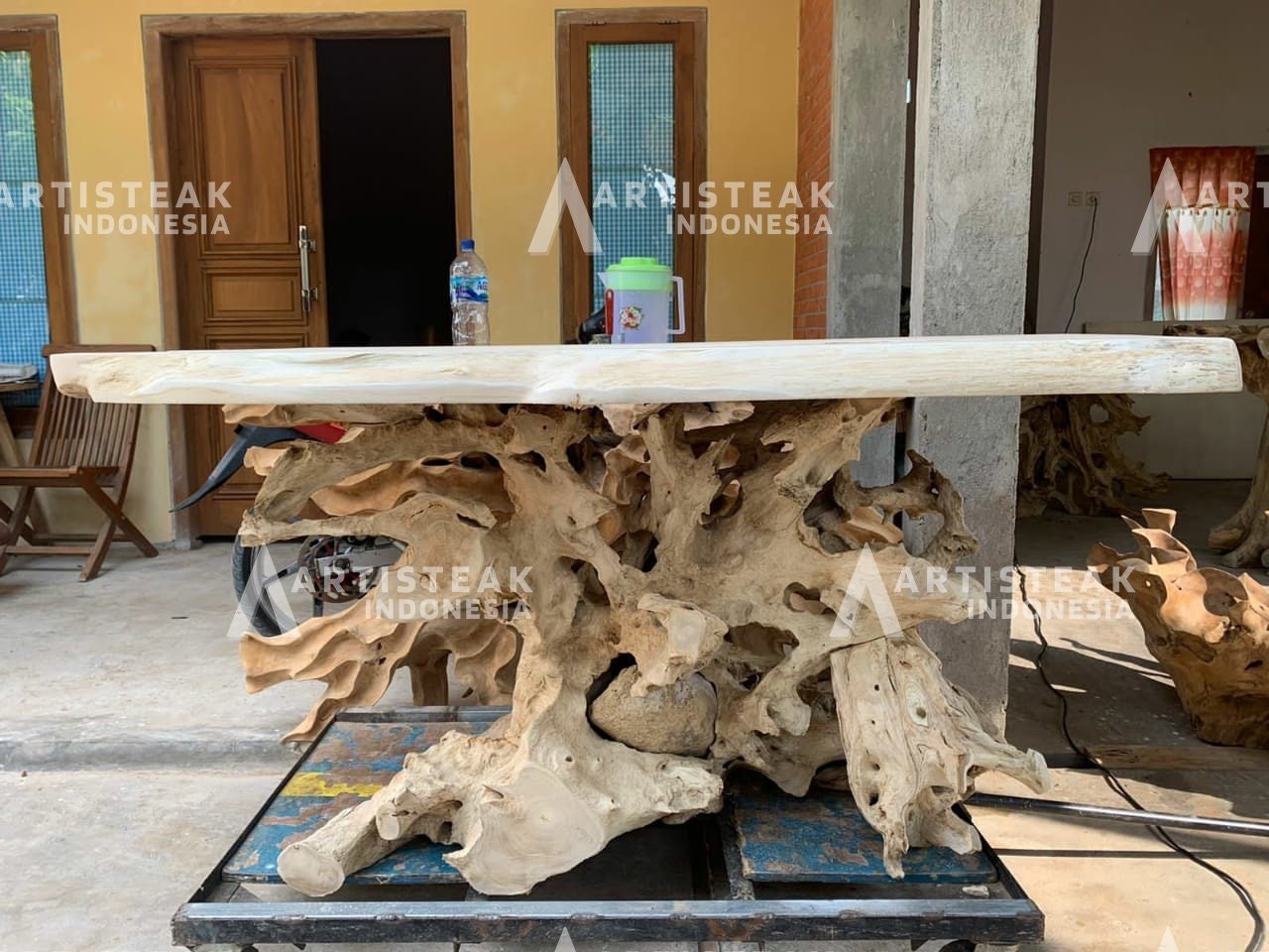 PUTEH Bleached Teak Root Dining Table + Teak Slab Dining Table - Teak Root Garden Dining Table - Imported from Indonesia - SOGEH Furniture