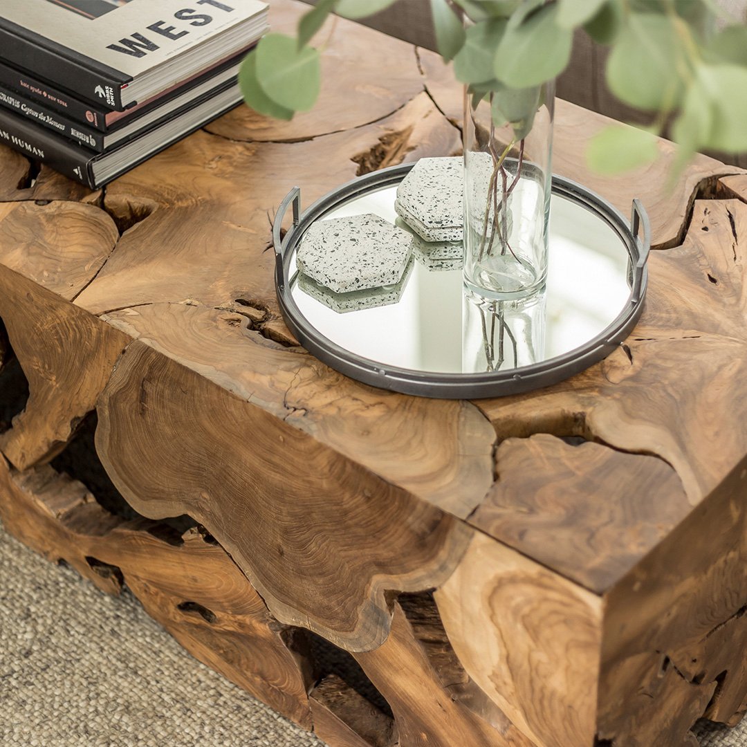 Rectangular Sliced Teak Root Coffee Table - High Quality Coffee Table - Durable Coffee Table - SOGEH Furniture