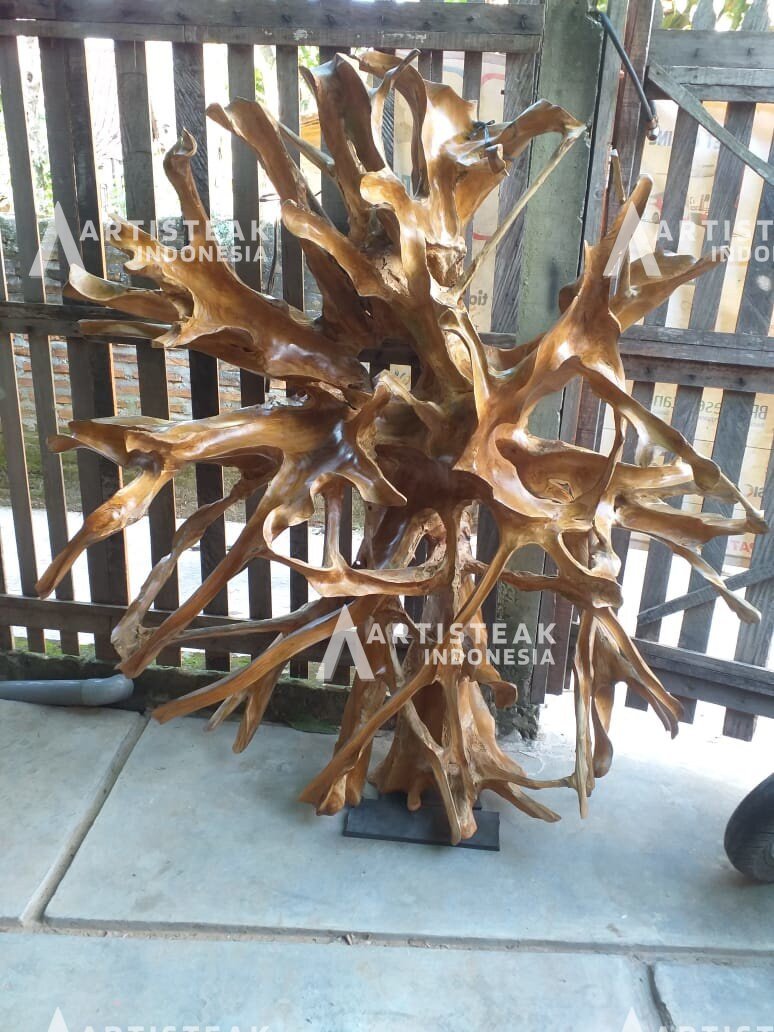 Round Teak Root Sculpture Art - Teak Root Display Sculpture Art - Round Wall Statue - Carved Teak Root Wall Statue - SOGEH Furniture