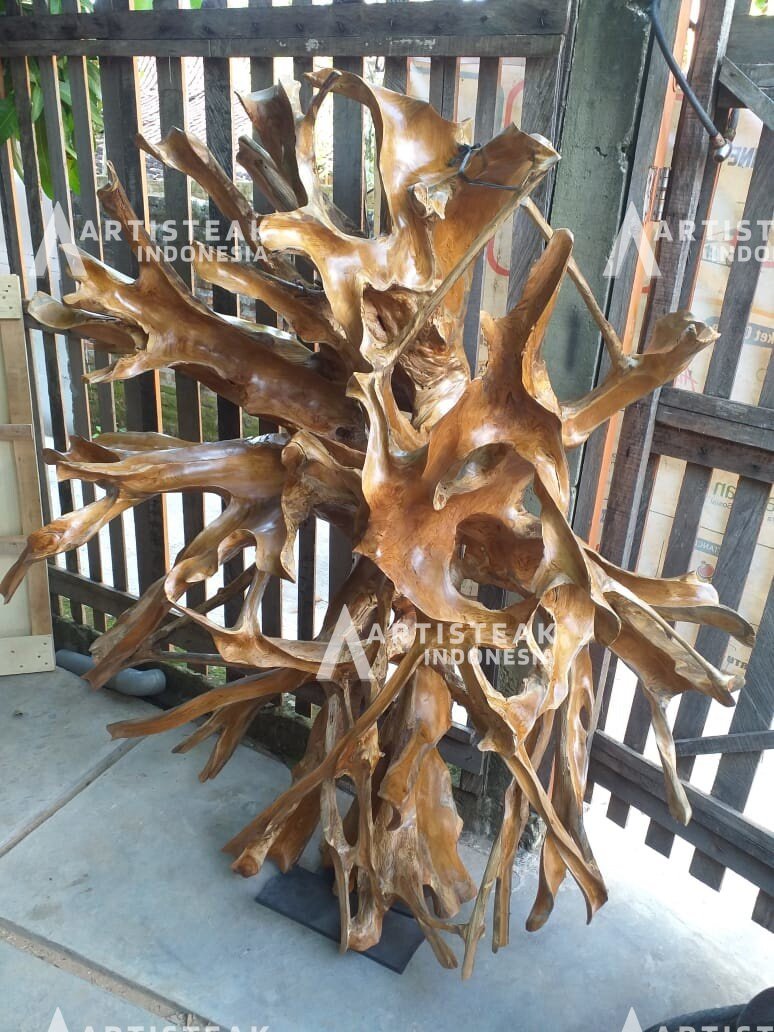 Round Teak Root Sculpture Art - Teak Root Display Sculpture Art - Round Wall Statue - Carved Teak Root Wall Statue - SOGEH Furniture