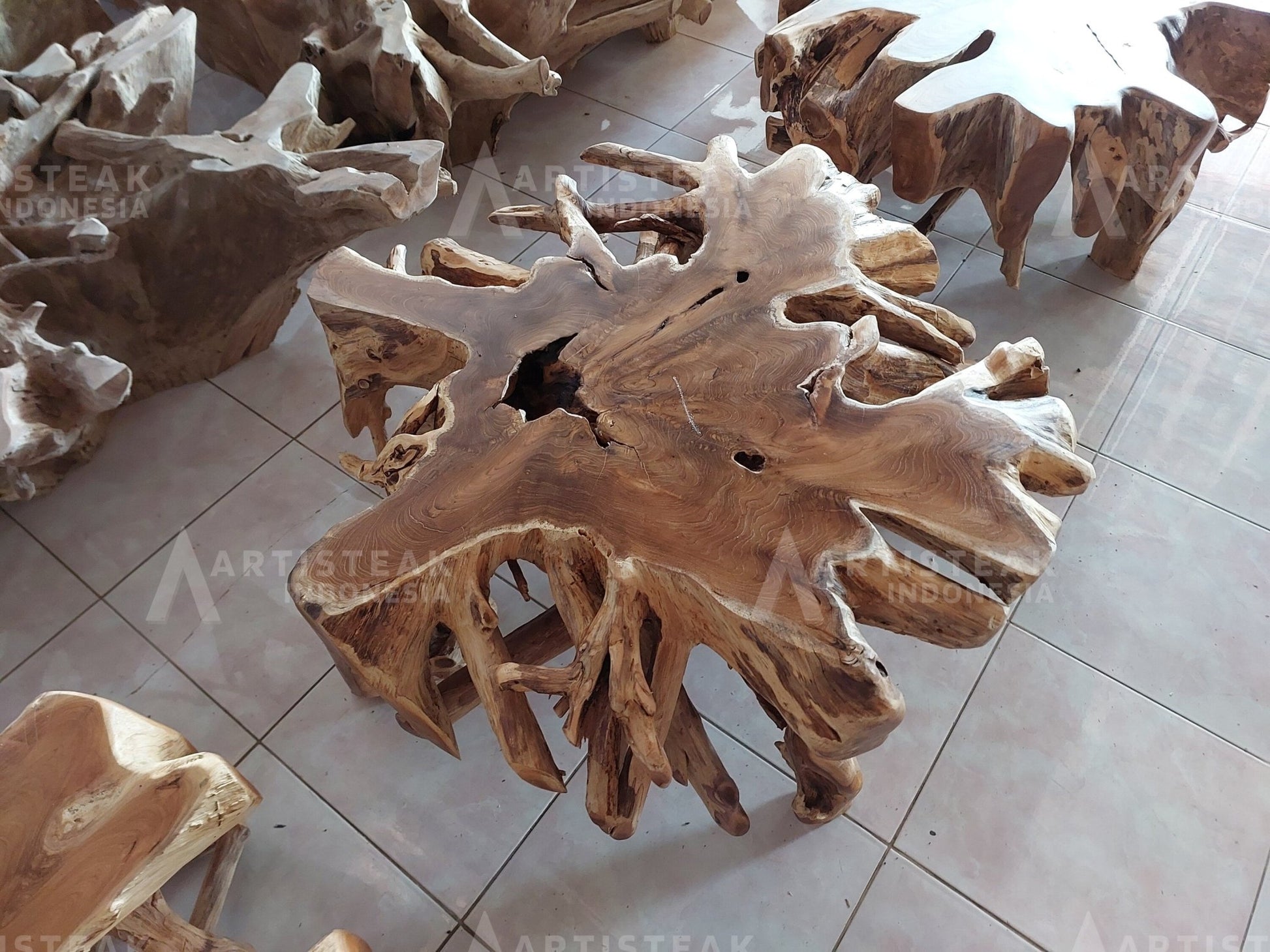 SANDED ONLY Burl Teak Root Coffee Table - High Quality Teak Root Coffee Table - Handcarved Manually - Unique and One of a Kind - SOGEH Furniture