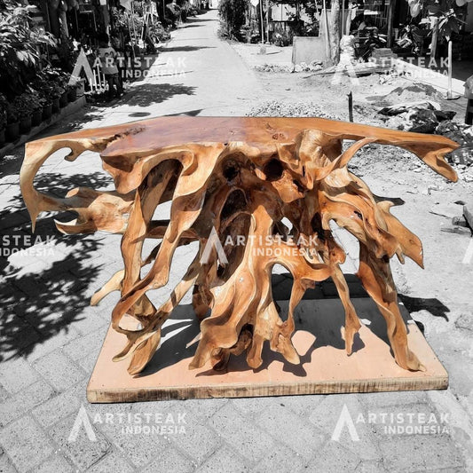 SNAKEY Style Leaves Finishing Teak Root Console Table - Custom Carved Teak Root Console Table - Hand carved Teak Root Console Table - LEGAL - SOGEH Furniture