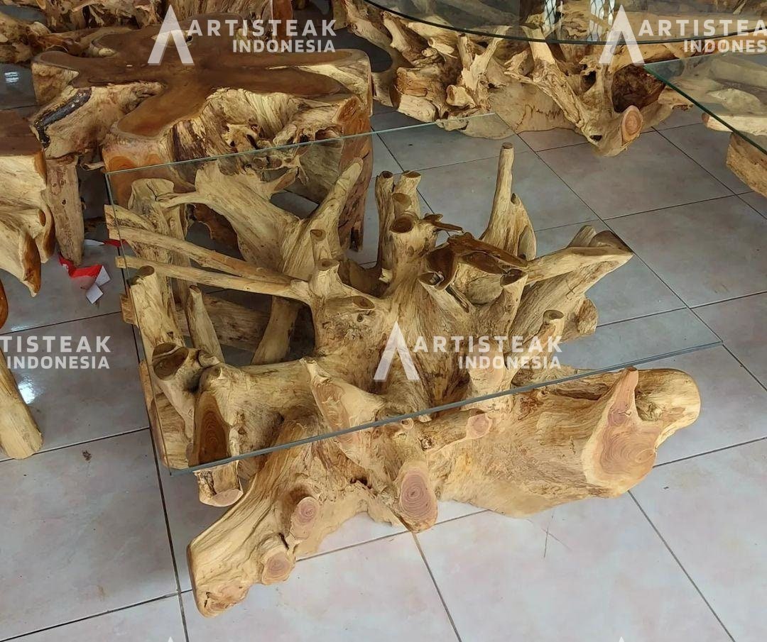 SOLID SQUARE Teak Root Coffee Table - SQUARE Teak Root Coffee Table - Handcarved by Experienced Artisan - Unique and One of a Kind - SOGEH Furniture