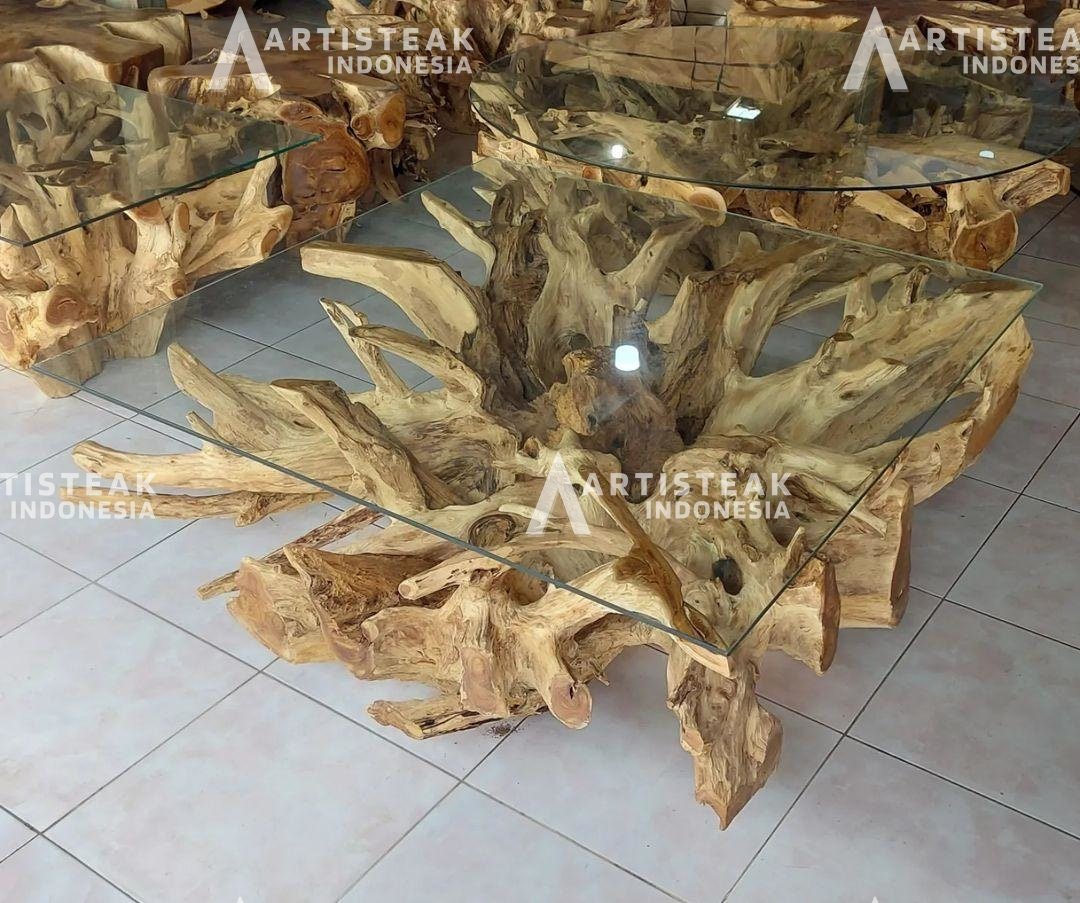 SOLID SQUARE Teak Root Coffee Table - SQUARE Teak Root Coffee Table - Handcarved by Experienced Artisan - Unique and One of a Kind - SOGEH Furniture