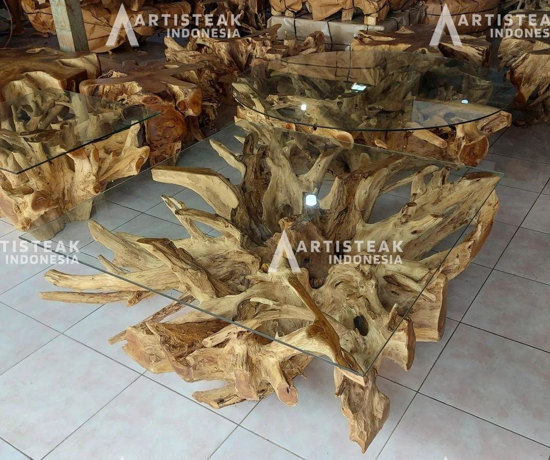 SOLID SQUARE Teak Root Coffee Table - SQUARE Teak Root Coffee Table - Handcarved by Experienced Artisan - Unique and One of a Kind - SOGEH Furniture