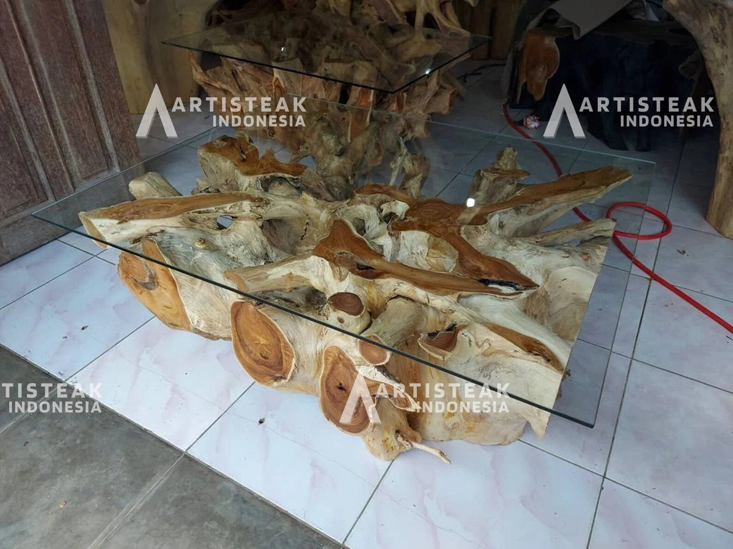 Thick Wood Square Teak Root Coffee Table - ErosionTeak Root Coffee Table - Handcarved by Experienced Artisan - Unique and One of a Kind - SOGEH Furniture