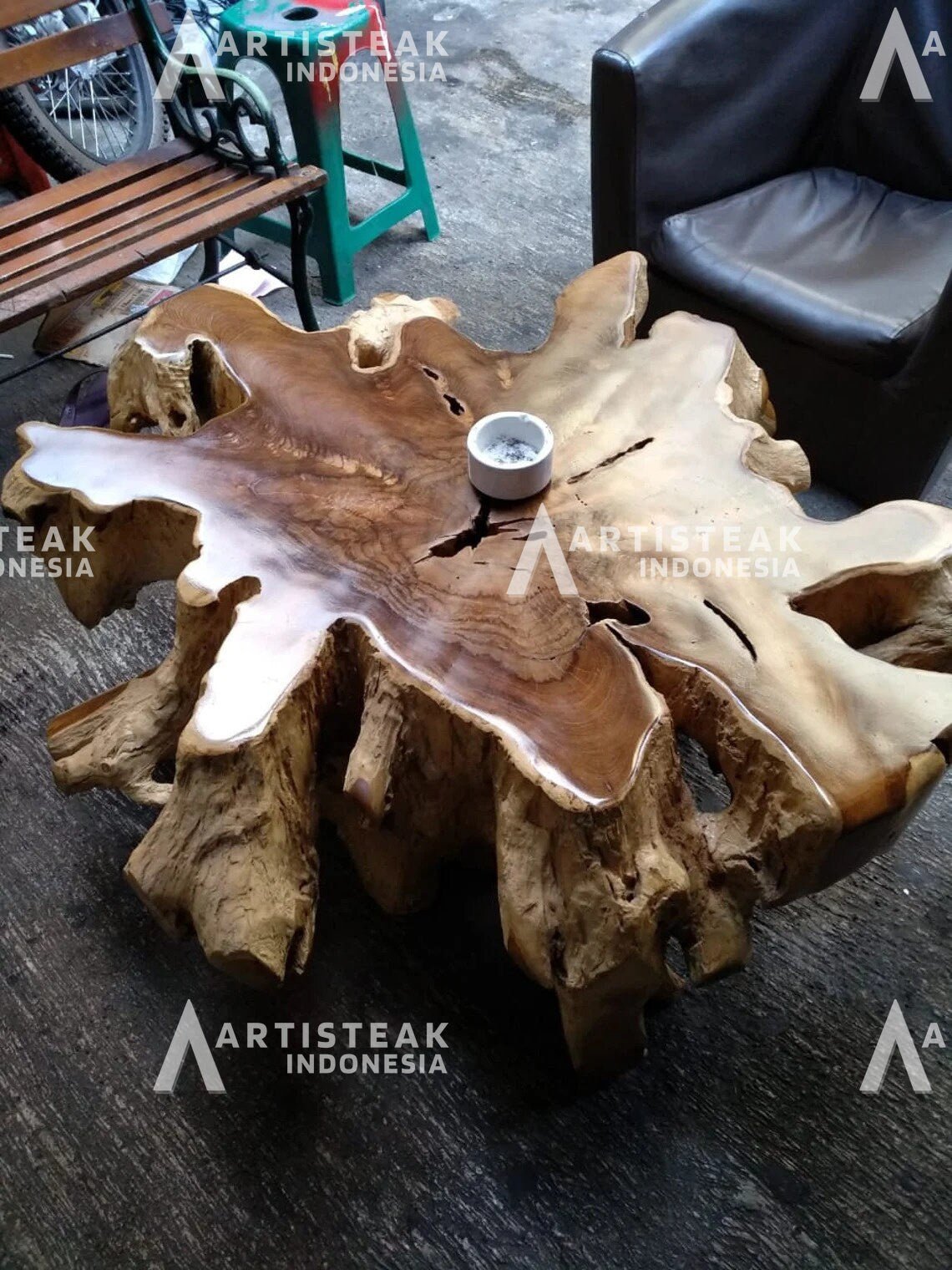 Walnut Burl Teak Root Coffee Table - High Quality Teak Root Coffee Table - Handcarved Manually - Unique and One of a Kind - SOGEH Furniture