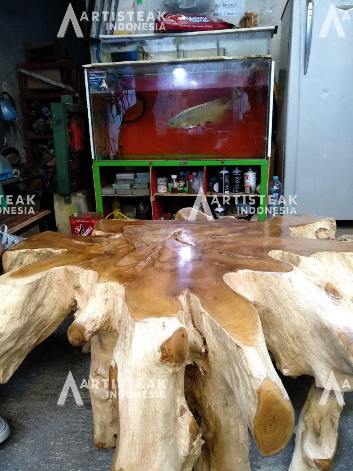 Walnut Burl Teak Root Coffee Table - High Quality Teak Root Coffee Table - Handcarved Manually - Unique and One of a Kind - SOGEH Furniture