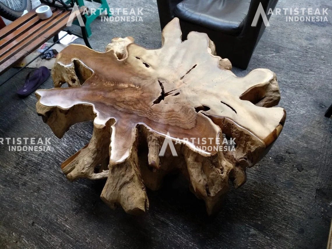 Walnut Burl Teak Root Coffee Table - High Quality Teak Root Coffee Table - Handcarved Manually - Unique and One of a Kind - SOGEH Furniture