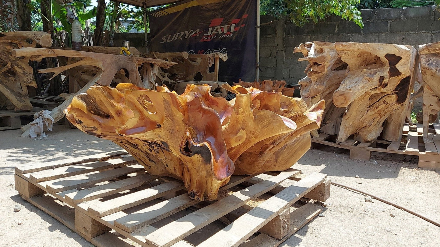 Waves Teak Root Coffee Table - High Quality Teak Root Coffee Table - Handcarved Manually - Unique and One of a Kind - SOGEH Furniture